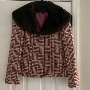 Elegant Plaid Jacket with Faux Fur Collar by Body by Victoria